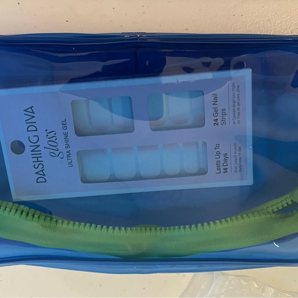 Dashing Diva Nail Stuff Blue Travel Kit Bag with Free Gel Nail Strips NWT